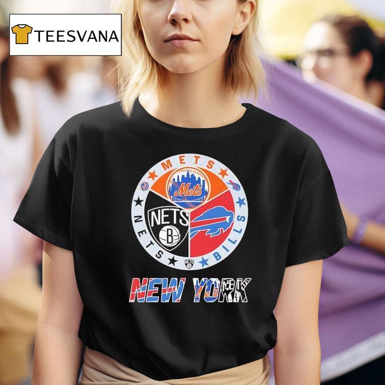 Brooklyn Nets X New York Mets X Buffalo Bills Team Logo T Shirt