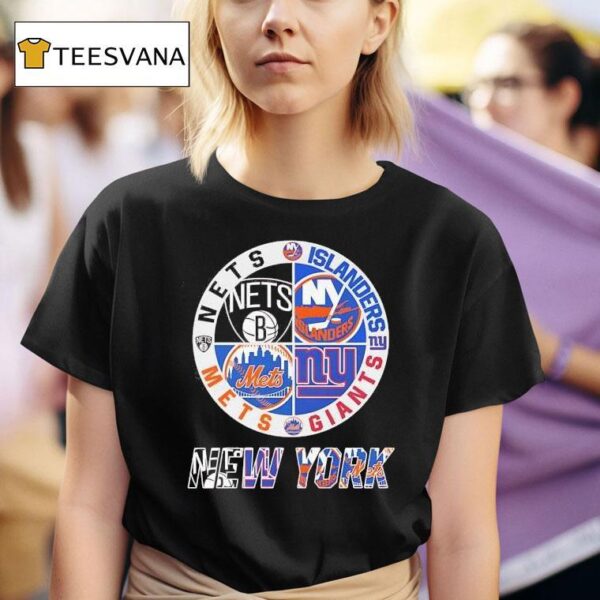 Brooklyn Nets X New York Mets X New York Giants X New York Islanders Team Logo T Shirt