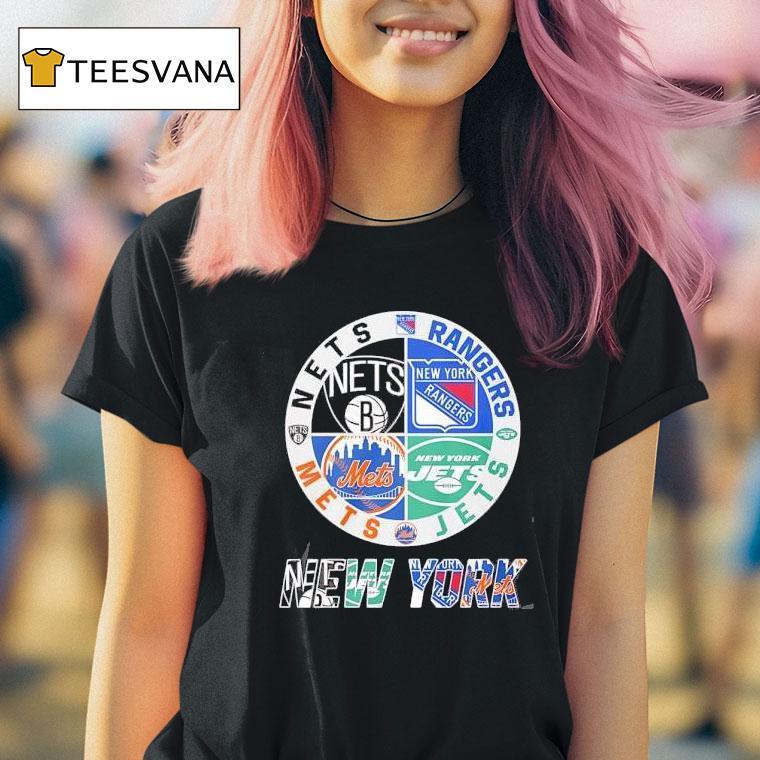 Brooklyn Nets X New York Rangers X New York Jets X New York Mets Team Logo T Shirt