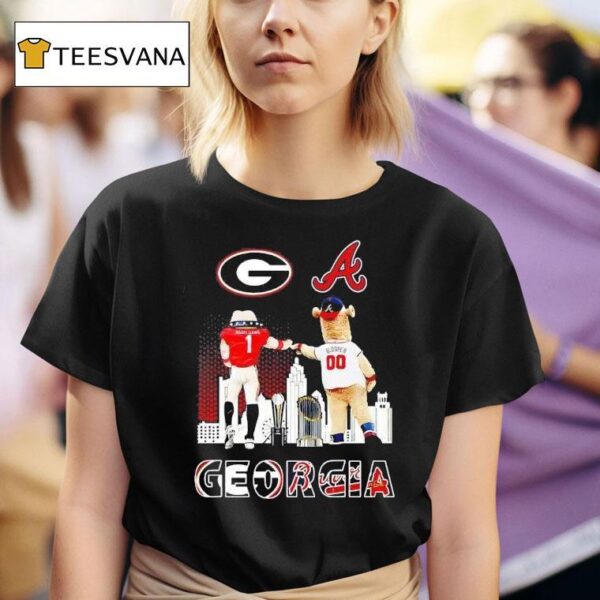 Georgia City Skyline Georgia Bulldogs And Atlanta Braves Mascots T Shirt