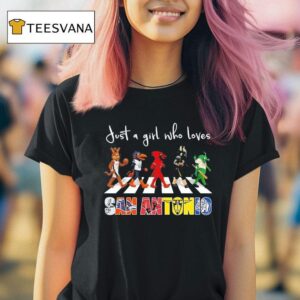 Just A Girl Who Loves San Antonio Sports Team Mascot Walking Across T Shirt