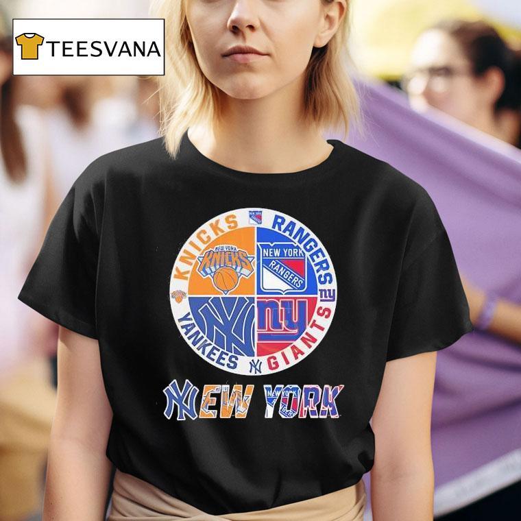 New York Knicks X New York Rangers X New York Yankees X New York Giants Team Logo T Shirt