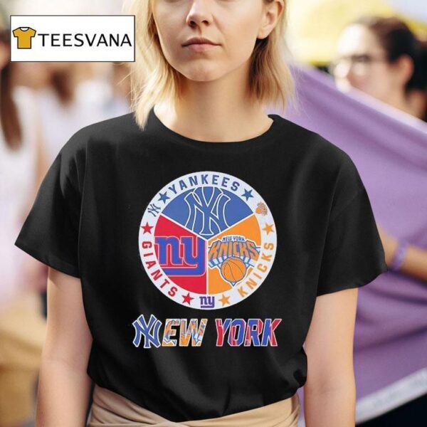 New York Knicks X New York Yankees X New York Giants Team Logo T Shirt