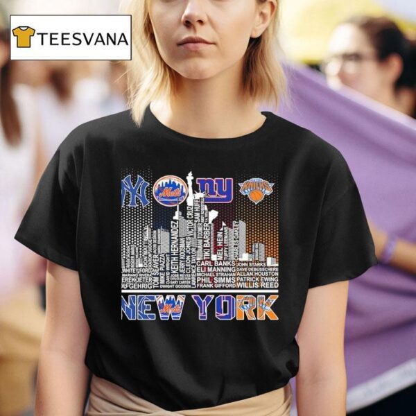 New York Yankees Mets Giants Knicks All Name Of Legends City Skyline T Shirt