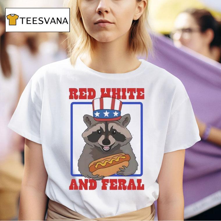 Red White And Feral Racoon Hot Dog T Shirt