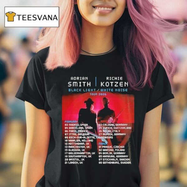 Smith Kotzen Tour Black Light White Noise Featuring Europe Dates And Red Neon Rock Duo T Shirt