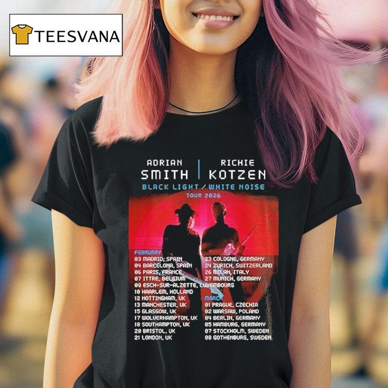 Smith Kotzen Tour Black Light White Noise Featuring Europe Dates And Red Neon Rock Duo T Shirt