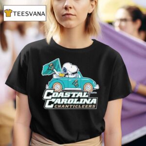 Snoopy And Woodstock The Peanuts Driving Car Coastal Carolina Chanticleers T Shirt