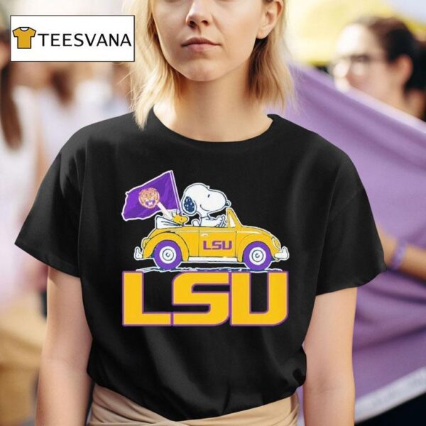Snoopy And Woodstock The Peanuts Driving Car Lsu Tigers T Shirt