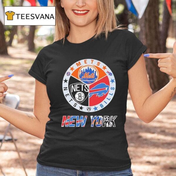 Brooklyn Nets X New York Mets X Buffalo Bills Team Logo T Shirt
