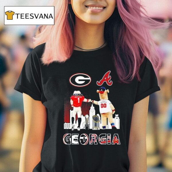 Georgia City Skyline Georgia Bulldogs And Atlanta Braves Mascots T Shirt