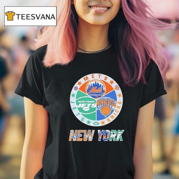 New York Knicks X New York Mets X New York Jets Team Logo T Shirt