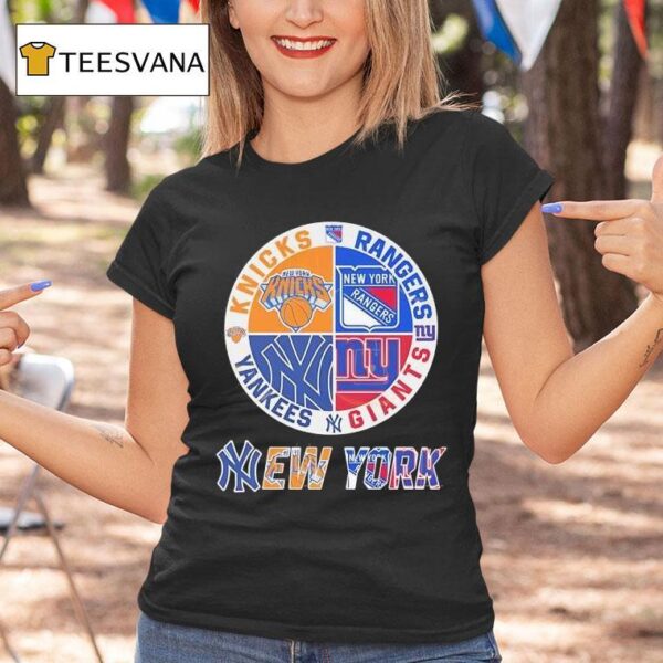 New York Knicks X New York Rangers X New York Yankees X New York Giants Team Logo T Shirt