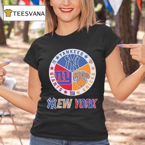 New York Knicks X New York Yankees X New York Giants Team Logo T Shirt