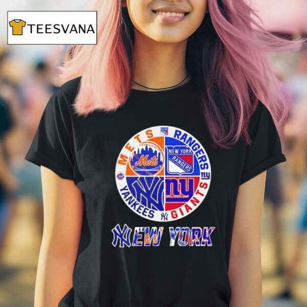 New York Mets X New York Rangers X New York Giants X New York Yankees Team Logo T Shirt