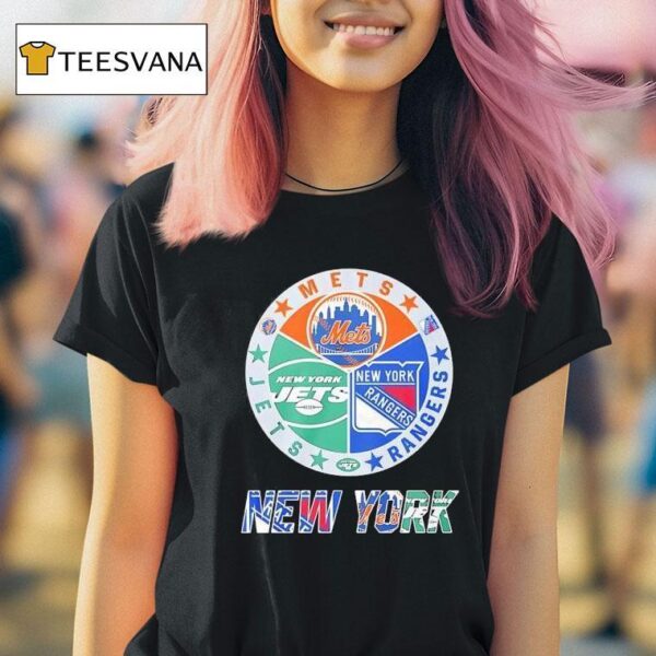 New York Mets X New York Rangers X New York Jets Team Logo T Shirt