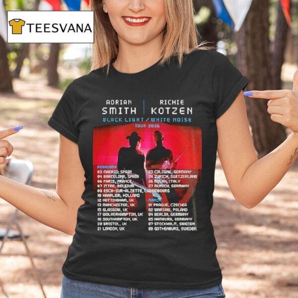 Smith Kotzen Tour Black Light White Noise Featuring Europe Dates And Red Neon Rock Duo T Shirt