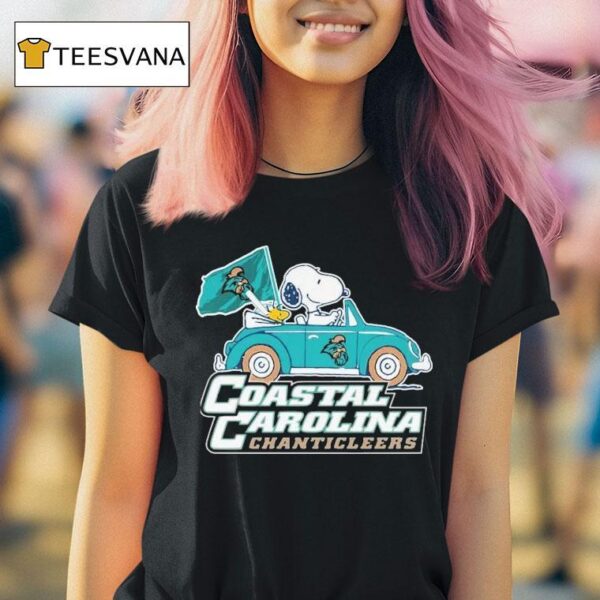 Snoopy And Woodstock The Peanuts Driving Car Coastal Carolina Chanticleers T Shirt