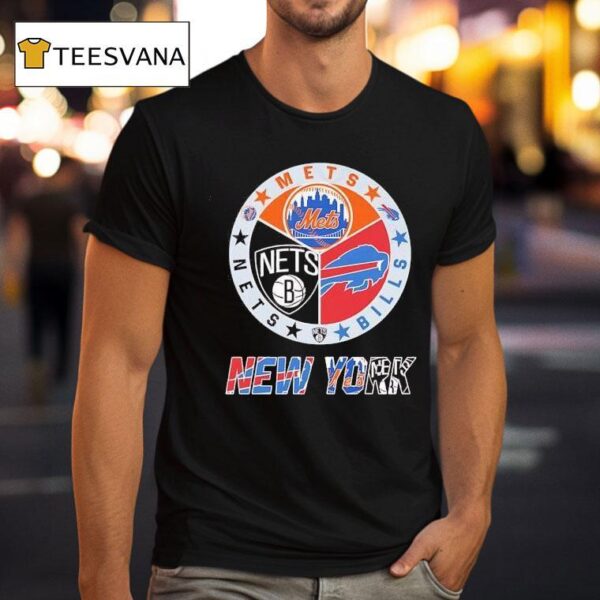 Brooklyn Nets X New York Mets X Buffalo Bills Team Logo T Shirt