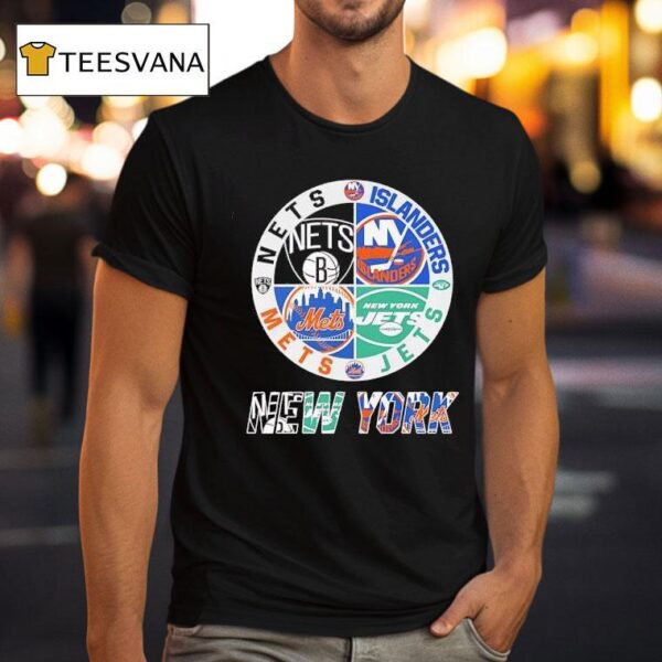Brooklyn Nets X New York Mets X New York Jets X New York Islanders Team Logo T Shirt