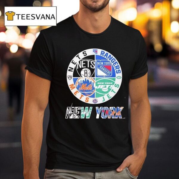 Brooklyn Nets X New York Rangers X New York Jets X New York Mets Team Logo T Shirt