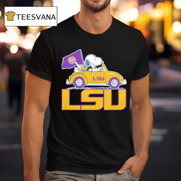 Lsu Tiger Snoopy And Woodstock Driving Car T Shirt