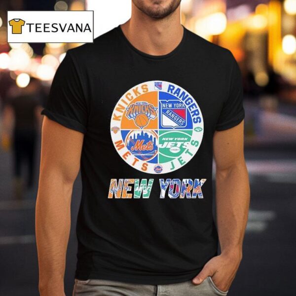 New York Knicks X New York Rangers X New York Mets X New York Jets Team Logo T Shirt