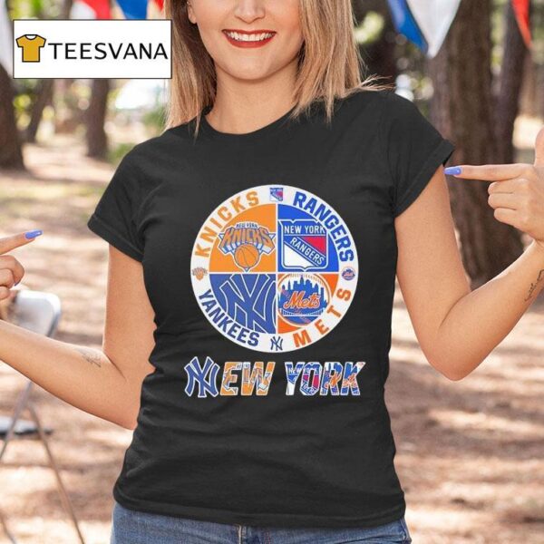 New York Knicks X New York Rangers X New York Yankees X New York Mets Team Logo T Shirt