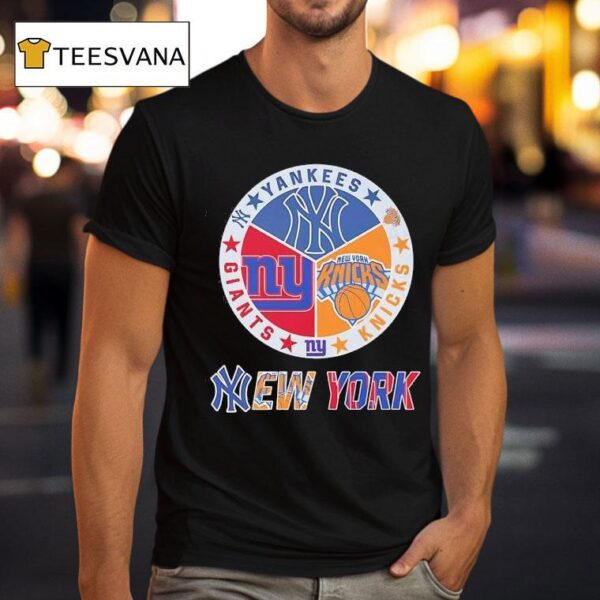 New York Knicks X New York Yankees X New York Giants Team Logo T Shirt