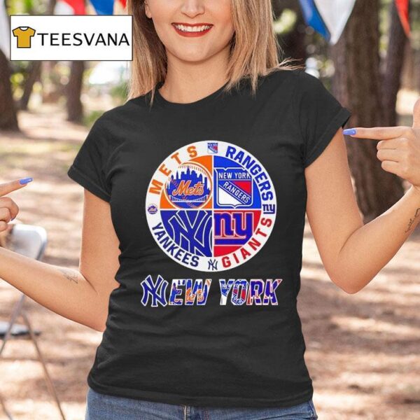 New York Mets X New York Rangers X New York Giants X New York Yankees Team Logo T Shirt