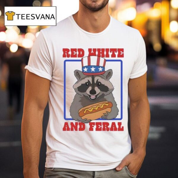 Red White And Feral Racoon Hot Dog T Shirt