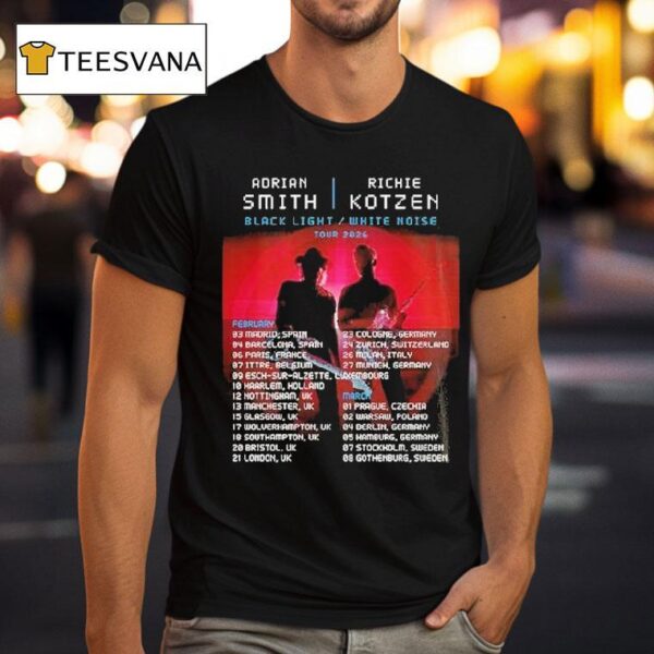 Smith Kotzen Tour Black Light White Noise Featuring Europe Dates And Red Neon Rock Duo T Shirt