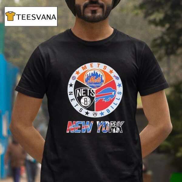 Brooklyn Nets X New York Mets X Buffalo Bills Team Logo T Shirt