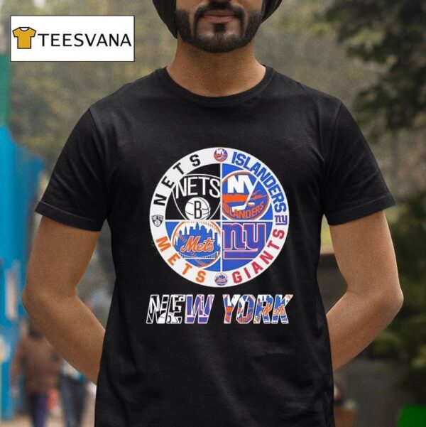 Brooklyn Nets X New York Mets X New York Giants X New York Islanders Team Logo T Shirt