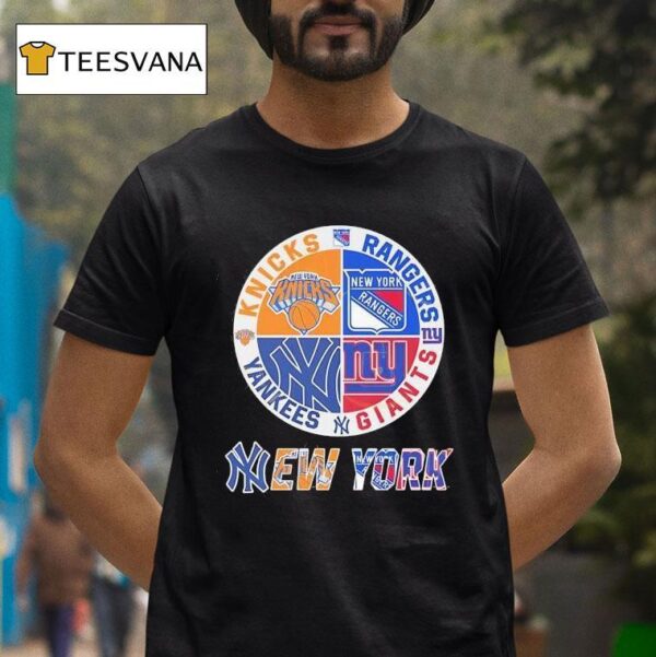 New York Knicks X New York Rangers X New York Yankees X New York Giants Team Logo T Shirt