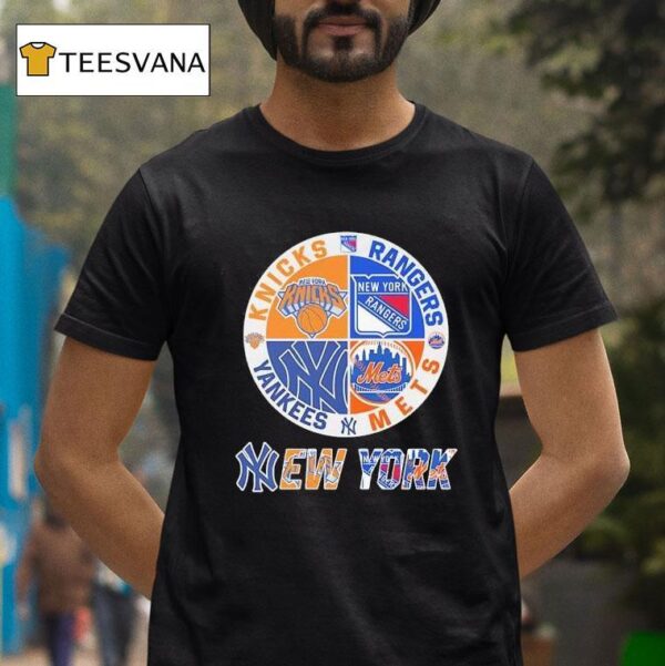 New York Knicks X New York Rangers X New York Yankees X New York Mets Team Logo T Shirt