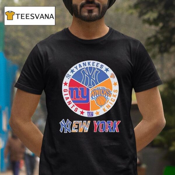 New York Knicks X New York Yankees X New York Giants Team Logo T Shirt