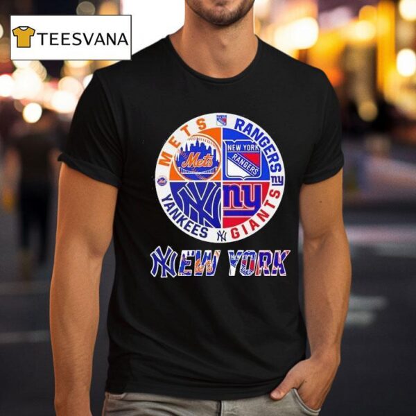 New York Mets X New York Rangers X New York Giants X New York Yankees Team Logo T Shirt