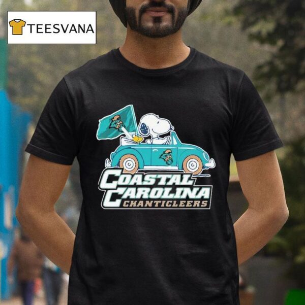 Snoopy And Woodstock The Peanuts Driving Car Coastal Carolina Chanticleers T Shirt