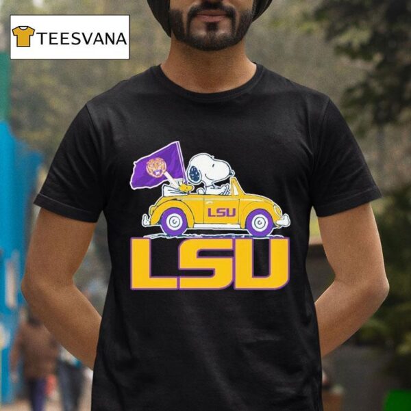Snoopy And Woodstock The Peanuts Driving Car Lsu Tigers T Shirt