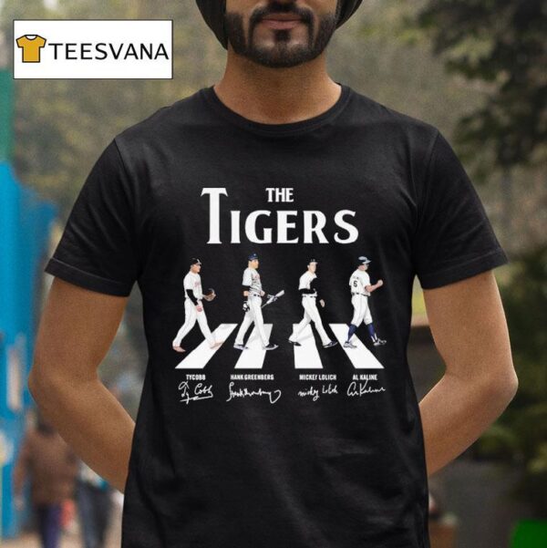 The Detroit Tigers Ty Cobb Hank Greenberg Mickey Lolich Al Kaline Walking Road Abbey Signatures T Shirt