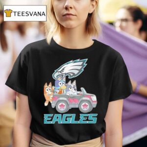 Bluey Characters Driving Philadelphia Eagles Logo T Shirt
