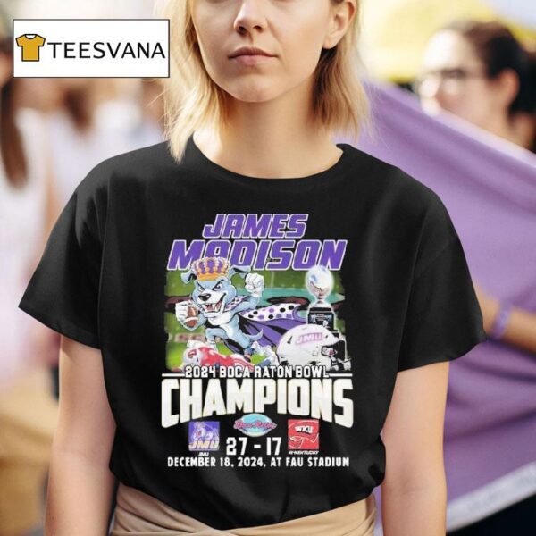James Madison Dukes Boca Raton Bowl Champions Fan Celebration Masco T Shirt