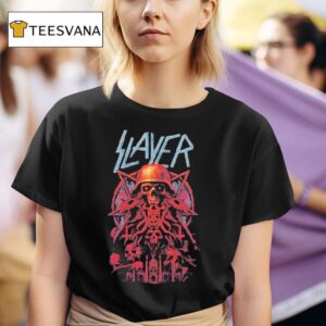 Slayer Farewell Tour A Skull With A Military Helmet Art Dates List Start On July In Cardiff Uk At Blackweir Fields T Shirt