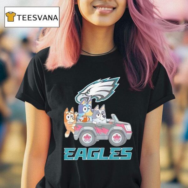 Bluey Characters Driving Philadelphia Eagles Logo T Shirt