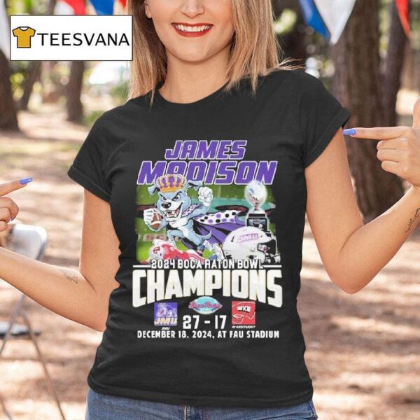 James Madison Dukes Boca Raton Bowl Champions Fan Celebration Masco T Shirt