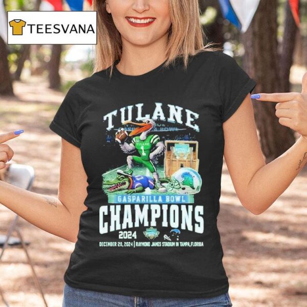 Tulane Green Wave Gasparilla Bowl Champions Waving Raymond James Stadium In Tampa Florida Gators Masco T Shirt