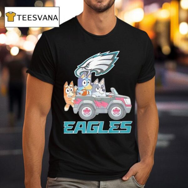 Bluey Characters Driving Philadelphia Eagles Logo T Shirt