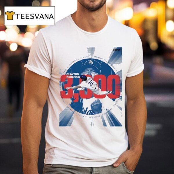 Clayton Kershaw Career Strikeouts Los Angeles Dodgers Baseball Vintage T Shirt