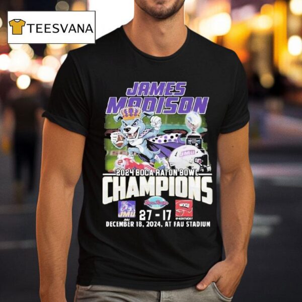 James Madison Dukes Boca Raton Bowl Champions Fan Celebration Masco T Shirt
